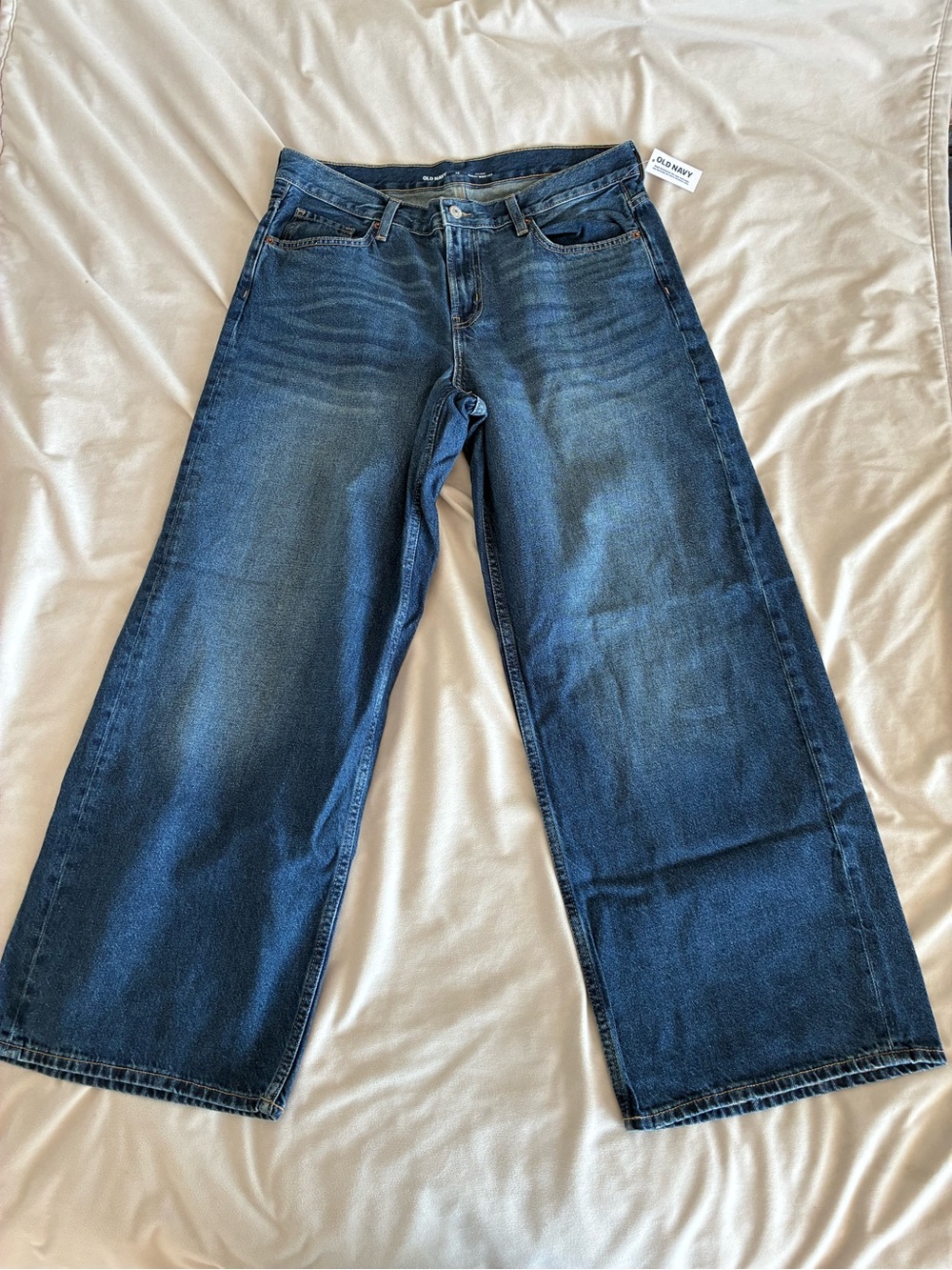 💫Old Navy Mid Rise• Wide-Leg Baggy Jeans•Dark Blue Wash•Sz 12